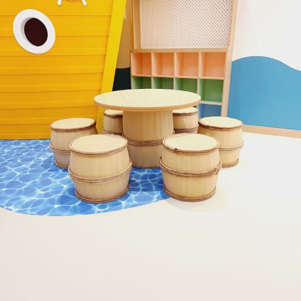 Round Barrel Table and Stool