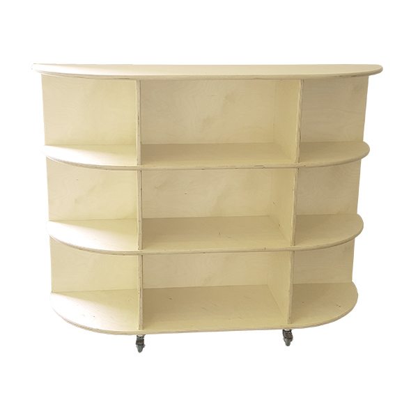 moon kids furniture rounded end shelving unit with wheels
