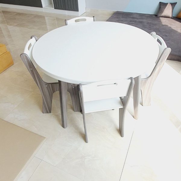 Round Table & 4 Chair Set - White
